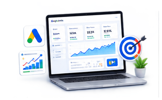 Google Ads analytics dashboard showing campaign performance